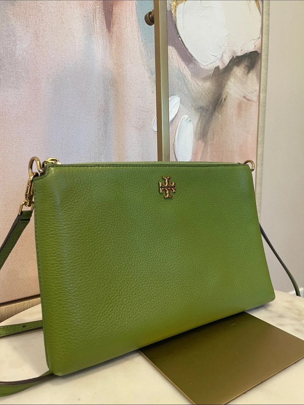 Tory Burch Green Pebbled Leather Crossbody